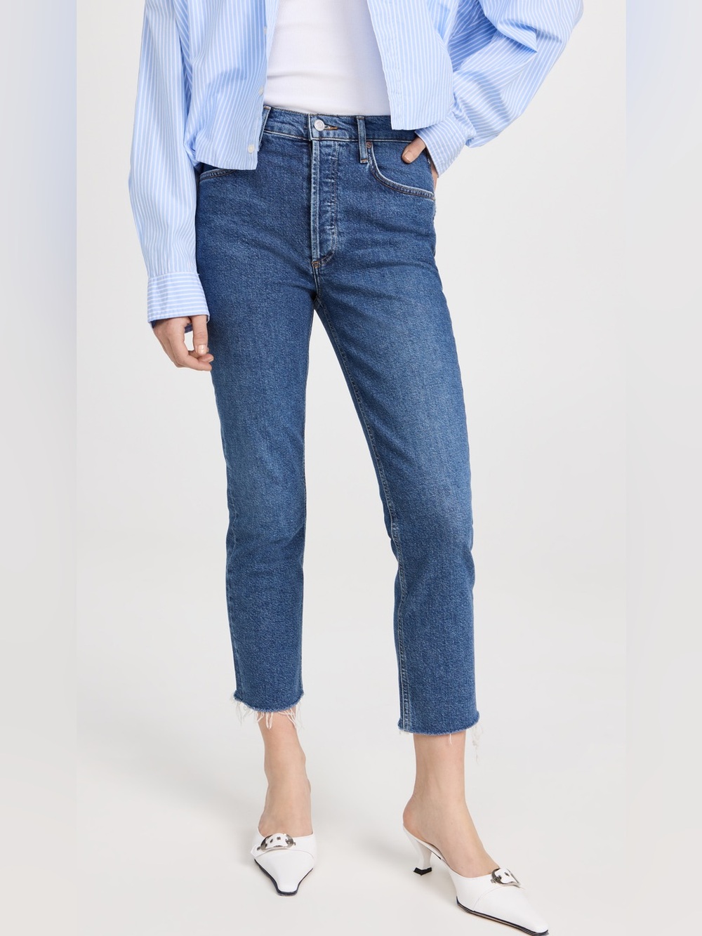 Agolde EUC Riley High Rise Straight Leg Crop Jeans Raw Hem Sz 29